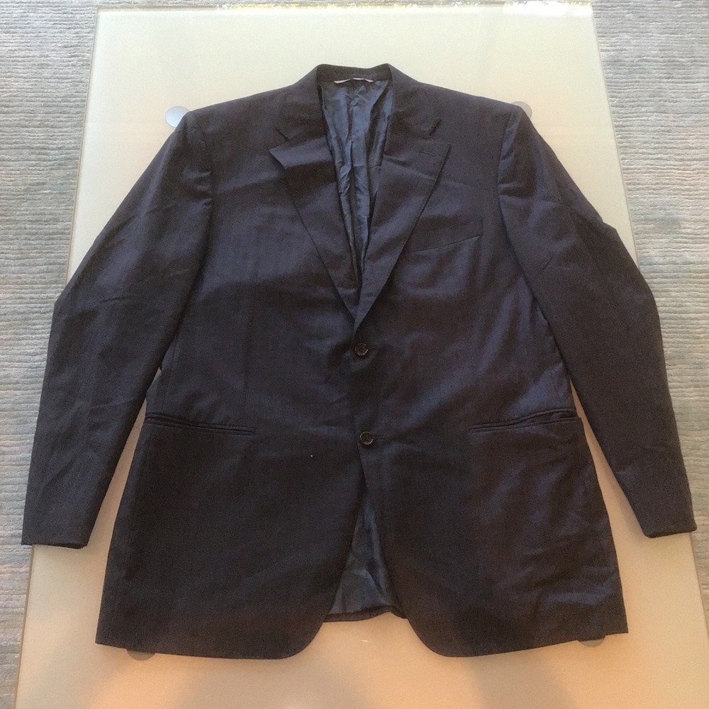 Canali Exclusive Super 150s Wool Blazer Jacket Navy Pinstripe Italy AS IS 56 46R